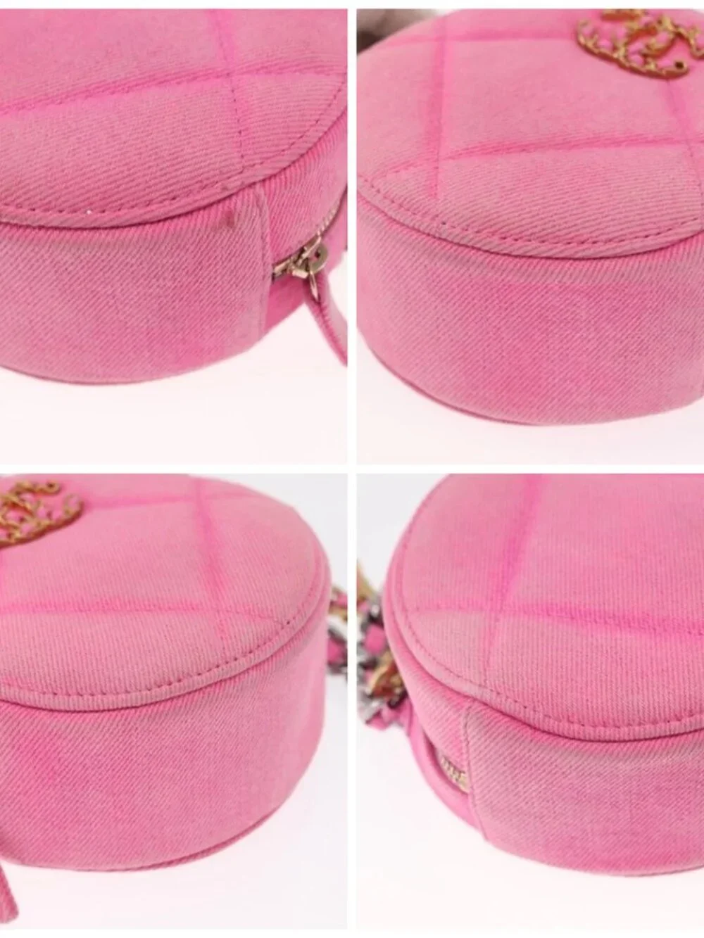CHANEL Matelasse Chain Shoulder Bag Canvas Pink Gold CC Auth bs32090